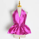 Sexy Backless Shirt For Women Halter Collar Sleeveless Patchwork Bowknot Slim Shirts Female Fashion New