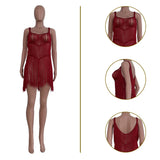 Fongt New Women's Wear Silk Tassel Beach Dress-Outfit