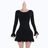 Fongt Autumn 2024 New Temperament Claming Wave Roll A Long Sleeve Weaving Dress