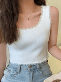 Lace Trim Crop Knit Tank Top-Outfit