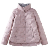 Autumn And Winter New Standing Collar Recreational White Duck Velvet Thin Pressure Glue Down Jacket Female Short Money Loose All-Match Coat Tide-Outfit