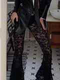 Fongt Wind Sexy Lace Perspective High-Rise Trumpet Trousers Niche Design Hottie Tight Waist Trousers