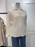 And Winter New POLO Lapel Twist Pullover Sweater Female Bf Han Fan Loose Foreign Style V-Necked Knitted Sweater-Outfit