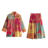 Spring Printed Loose Shirt 2981045 Printed Half Skirt 2980045-Outfit
