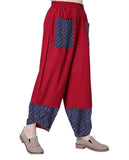 Printed Patchwork Cotton Linen Wide-leg Loose
