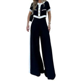 Fongt 2024 New Women's Fashion Commuter Short Sleeve Short Jacket Straight Pants Suit Two Sets-Outfit