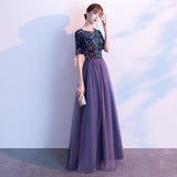 Fongt Dress 2025 New Banquet Temperament Long-Term Squins Adult Choir Show Long Dress Tibetan Blue
