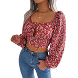 Spring And Summer Sexy Wood Ear With Broken Flowers Chiffon Tat Umbilled Tops Women's