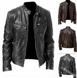 Fongt Business Gentleman Warm Zipper Open Shirt Pocket Decoration PU Leather Jacket Collar Collar Zipper Leather