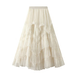 Fongt Half-Dress Summer 2025 New Irregular Mesh Dress With Thin High Waist Fluffy Cake Skirt D2507