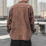 Kong Style Spring And Autumn Corduroy Long-Sleeved Shirt Men's Loose Solid Color Suit Handsome Casual Shirt Jacket-Outfit