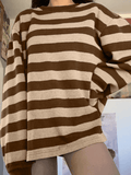 Vintage Striped Oversized Pullover Sweatshirt-Outfit
