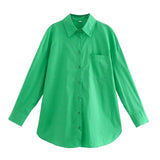 Trendy Women's Shirt Spring New Candy Pocket Long-Sleeved Button Cardigan Lapel Blouse-Outfit