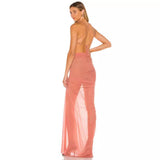 Fongt Women's Clothing Sexy Perspective High Open Fork And Bare Back Sling Dress