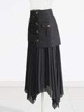 Fongt Temperament Elegant Wind 2025 Autumn New Solid Color Splicing Irregular Surrhetic Folding Mid-Dress Skirt Half-Dress Woman Trend