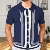 Fongt Men's Summer New Striped R-Neck Knits Short-Sleeved Business Polo Shirts Men's