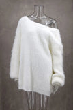 Deep Back V-neck Fuzzy Sweater-Outfit