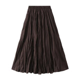 Fongt Autumn New High-Rise Slim Folding Long Swing A-Dress Skirt Women 0838