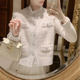 Fongt Imitation Mink Sweater Female Autumn Winter New Soft Waxy Bright Silk Small Fragrant Wind Temperament Cardigan Sweater Jacket Female-Outfit
