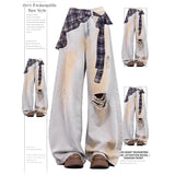 Fongt High Street Design Hair-Side Micro-Tipped Jeans Women Autumn Low-Rise Loose Thin Broad Leg Trousers