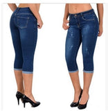 Fongt 2023 High-Waisted Simple Design Pocket Decoration Large-Size Roll-Over Denim Seven-Point