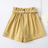 Women Elegant Solid High Waist Shorts with Belt Pockets Female Retro Basic Casual Shorts Pantalones
