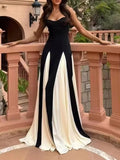 Fongt Women's Clothing 2025 Spring New Black And White Splicing Big Dress Slings Hanging Dress