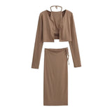 Trendy Women's Suit Is Sexy And Fashionable Long-Sleeved Jacket Sling Vest Forked Skirt Three-Piece Set-Outfit