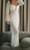 Women's Fall 2023 New Hollow Out Long Sleeve Knit Low-Cut Sexy Backless Dress-Outfit