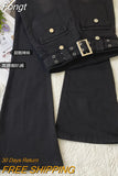 Women Slim Pocket Flare Jeans Retro Solid High Waist Y2K Fashion Basic Autumn Ladies Streetwear Denim Wide Leg Pants With