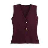 Fongt Women's ZA New Multi-Color Button Knitted Vest Vest Half-Skirt Set