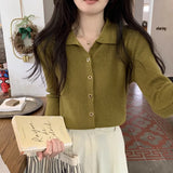 New Polo Collar Button Thread Knitted Sweater Chic French Retro Inner Long-Sleeved Cardigan-Outfit