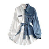 Spliced Corduroy Lapel Dress 2023 Autumn And Winter New Korean Version Waist Shows Thin Irregular Medium Length-Outfit