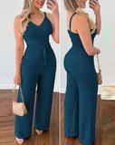 Fongt Summer Sexy Short Vest Bare Back Strap V-Neck Rope High Waist Straight Pants Casual