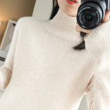 Fongt Winter New Half High Collar Sweater Female Inside Build Not Cashmere Long Sleeve Thick Knit Bottom Shirt Loose Jacket-Outfit