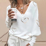 Printing Blusa Casual V Neck Loose Pullover