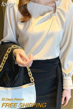 Women's Blouses Embroidered Flares Long Sleeve Shirt Women Solid Skew Collar Elegant Ladies Tops Basic OL Woman