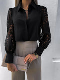 Spring / Summer 2023 Hot Selling Ladies Pure Color Lace Splicing Shirt-Outfit