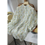 Fongt Goods Export Counter Original Single Tail Goods Elegant Age-Old Bubble Sleeve Print White Shirt Top