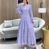 Fongt Retro Court Style Lace V-Neck High-End Dress With Thin Single-Drace Buckle Dress