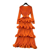 Fongt Banquet Dress High-End Light Luxury Niche Leaf-Side Cake Dress Heavy Industry Folds Long Dress