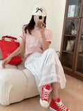 Embroidery Bow Oversized Short Sleeve Tee-Outfit