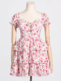 Fongt Spring New Fresh Sweet Wind Collar Print Shoulder To Thin A Word Dress