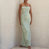 Satin Draped Tube Bodycon Maxi Dress-Outfit