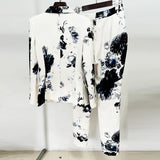Fongt New Star Temperament Fashion Digital Print A Buckle Suit Small Foot Pants Set Two