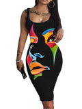 New Halter Belt Buttocks Printed Fashion Plus Size Dress-Outfit