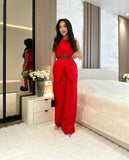Fongt Summer New Solid Color Round Collar Sleeveless Top High Waist Broad Leg Pants Two Sets Of Women