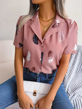 Fongt Spring And Summer Temperament Suit Collar Feather Loose Short-Sleeved Shirt Women's Clothing
