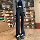 Black Slit Micro La Suit Pants Children Autumn And Winter High Waist Hanging Feeling Narrow Version Wide Leg Pants Small Casual Bell Bottoms-Outfit