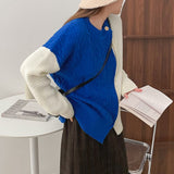 New 2021 Autumn Winter Women Sweaters Color Blocking Pullovers Zipper Knitted Korean Fashion Oversized Tops